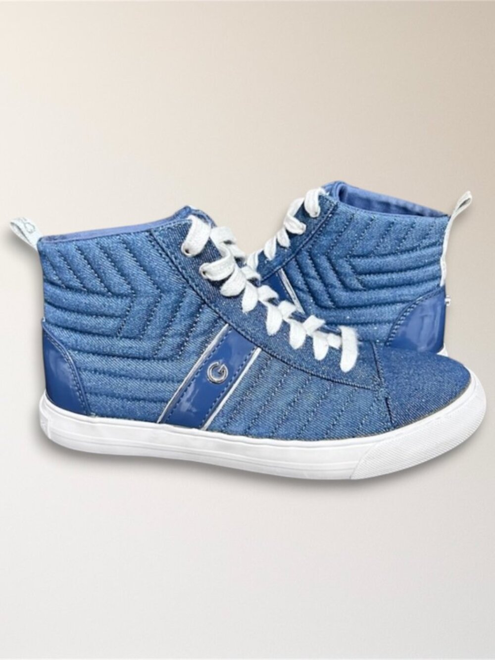 GBG Los Angeles Womens 7 Blue Sparkle Denim High Top Sneakers Quilted‎ Y2K Retro